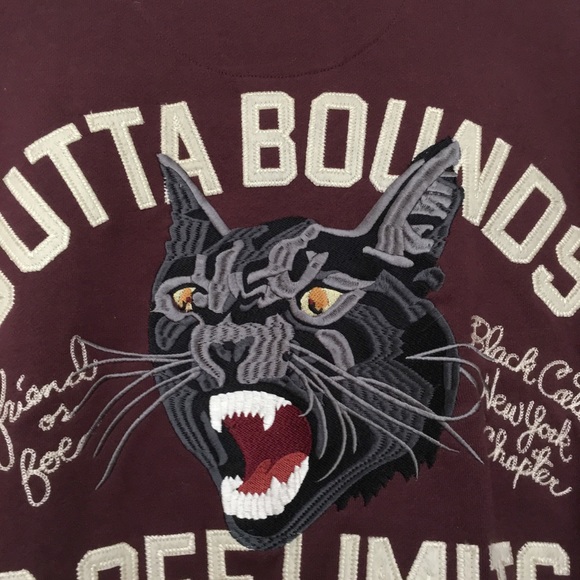 10 Deep Maroon Black Cats Outta Bounds Sweatshirt - Picture 3 of 7